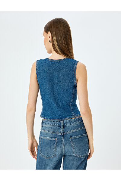 Koton Джинсовий жилет без рукавів з V-подібним коміром на ґудзиках