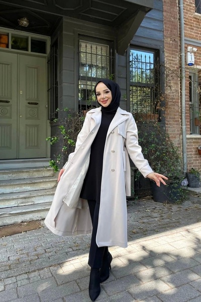 Nevayla Moda Women's Double Breasted Fleece Cashew Coat / M0108 - Cream