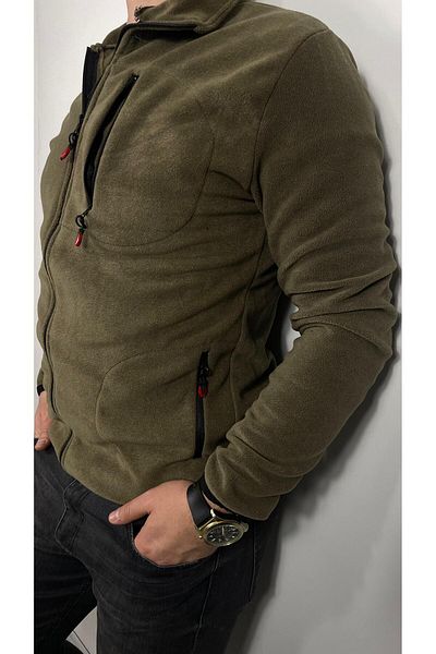 Sobe Hediyelik Men's Khaki Green Fleece 3 Pockets Outdoor Windproof Full Zipper