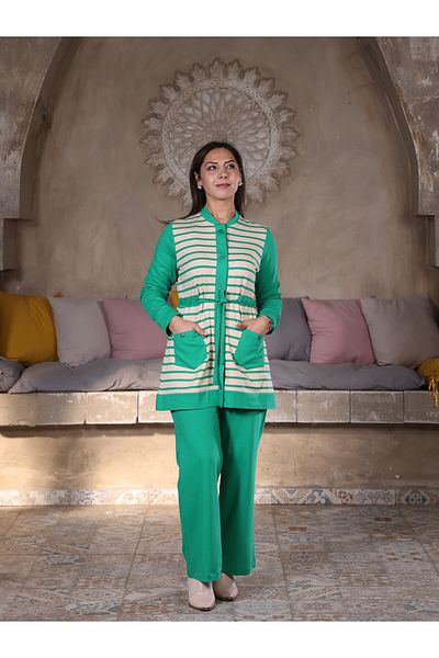 Fazilet Aslan Compak Fabric Striped Double Set