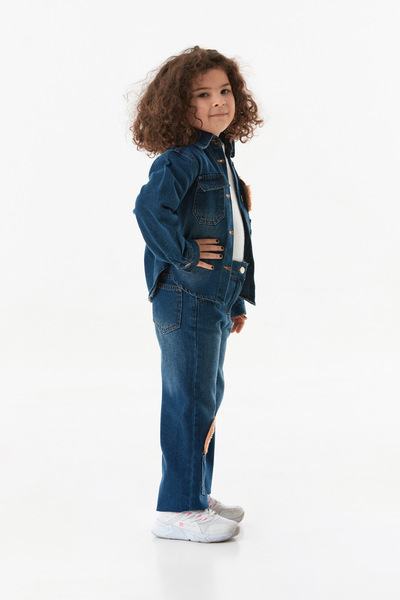 Fulla Moda %100 Pamuklu Köpek Nakışlı Kız Çocuk Gömlek