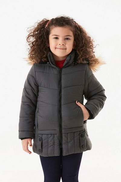 Fulla Moda معطف للفتيات بغطاء للرأس مع جيب بسحاب
