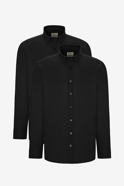 AC&Co / Altınyıldız Classics Men's BlackSlimFitOxfordShirt - Pack of 2, Easy-iron