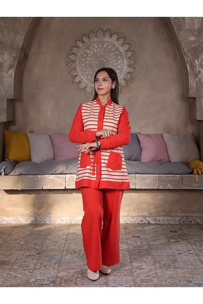 Fazilet Aslan Compak Fabric Striped Double Set