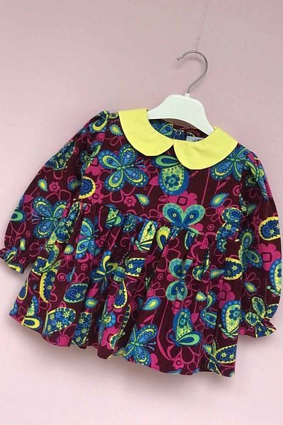 Bertuğ Bebek Rochie de flanel colorată cu guler pentru bebeluși cu imprimeu fluture pentru fetiță