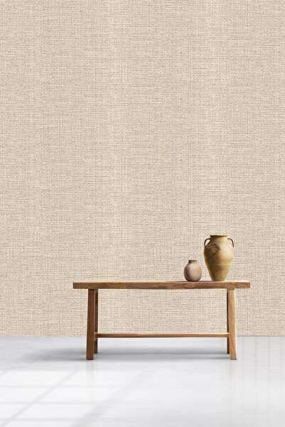 Bien Duvar Kağıtları Exclusive 55005345 Açık Kahve Krem Hasır Görünümlü Dokulu Duvar Kağıdı 5,20 M²