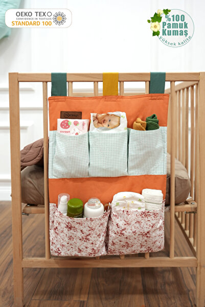 mordesign Beşik Yanı Düzenleyici, 5 Cepli Bebek Odası Organizeri, Cırtlı Askı...