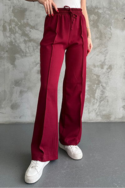 macharel jeans Women's New Season Lace-Up Ribbed Stitching Wide Leg Trousers