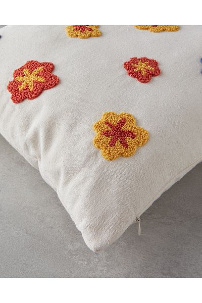 English Home 45X45 Cm Embroidered Liva Punch Throw Pillow Cover - Natural