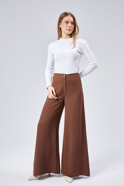 sehatex White Women's Trousers Crepe Fabric Elastic Waist Comfortable Cut