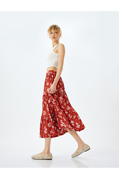Koton Fusta midi cu volan floral pliat cu talie înaltă