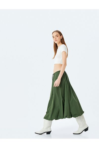 Koton Long Balloon Skirt with Lace-Up Waist
