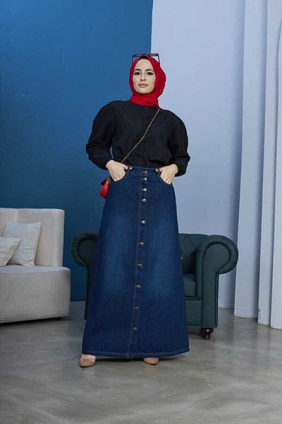 Neways 2079-fustă denim cu nasturi Bleumarin