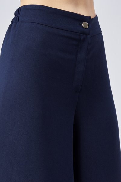 sehatex Kadın Pantolon Crep Kumaş Beli Lastikli Rahat Kesim Koyu Lacivert