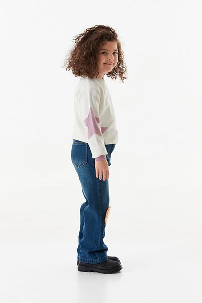 Fulla Moda Pantaloni pentru fetiță, 100% bumbac, brodați pentru câini, cu buzunare reglabile în talie