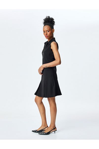 Koton Slim Fit Half Zip Sleeveless Mini Polo Neck Dress