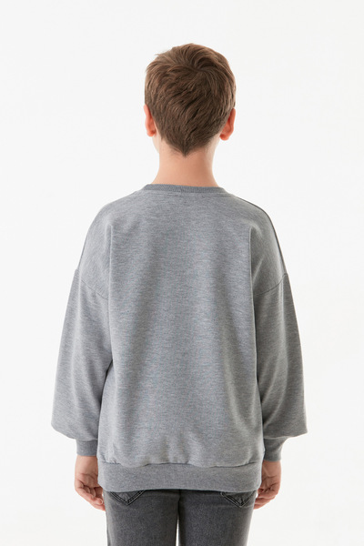 Fulla Moda Kıng Baskılı Bisiklet Yaka Erkek Çocuk Sweatshirt