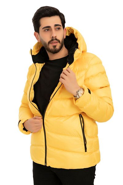 Montland Men's Yellow Hooded Fleece Inside Furry Waterproof Wind Resistant Puffer Jacket Coat Parka