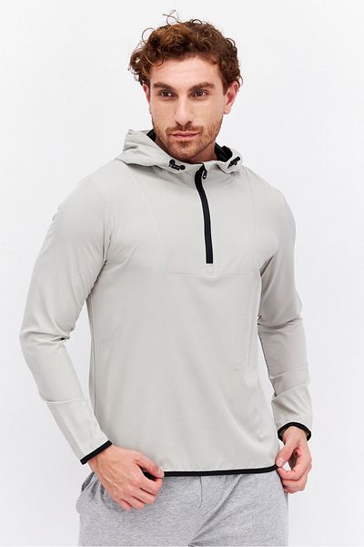 Tapout Men Sportswear Fit Long Sleeves Training Half Zipper Sweatshirt, Light Beige