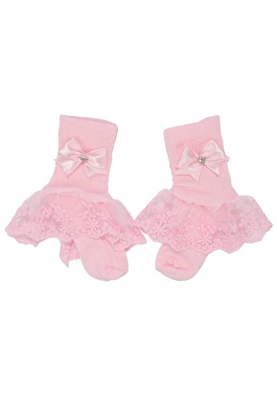 bebegen Kız Bebek Pembe Tüllü Fiyonk Taşlı Çorap