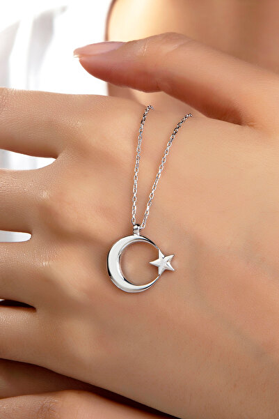 Gümüş Vadisi Kadın  925 Ayar Gümüş Ay Yıldız Model Kolye