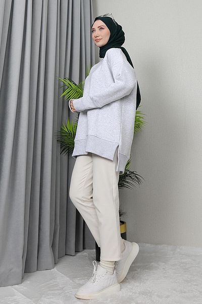 GİZ AGİYİM Gray Sweat Skirt - Tip Slit