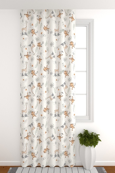 ZÜPER TEKSTİL Güneşlik Perde Çocuk Odası Maymun Ve Zürafa Çocuk Odası Odası F...