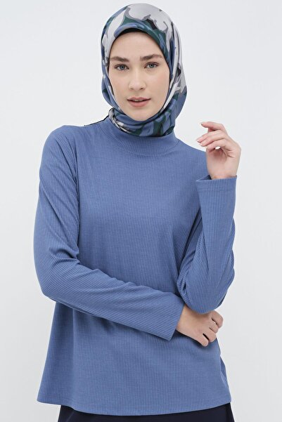 Tuğba Balıkçı Yakalı Örme Bluz - İndigo