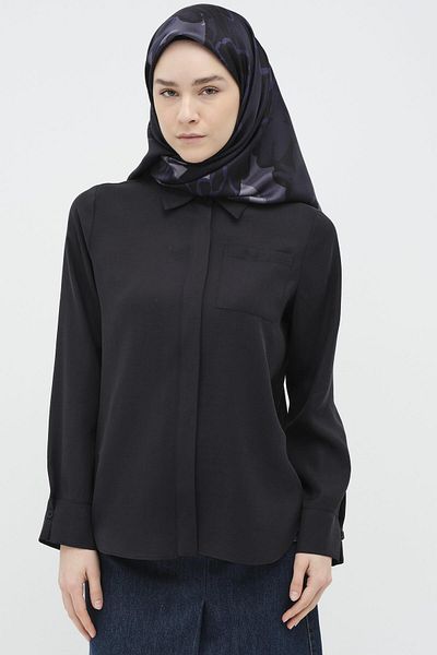 Tuğba British Cuff Detailed Shirt - Navy Blue