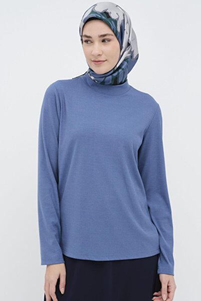 Tuğba Balıkçı Yakalı Örme Bluz - İndigo