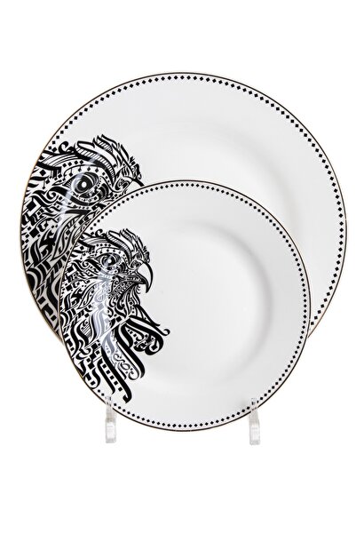 HIC 18 piece porcelain dinner set black and gold design