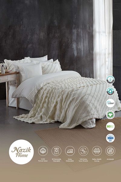 Nazik Home Lucas Plush - Double 9 Piece Duvet Cover and Pike Set