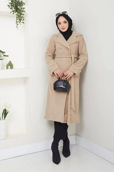 Nevayla Moda Μακρύ παλτό Fleece Stamp - Cream / M0112