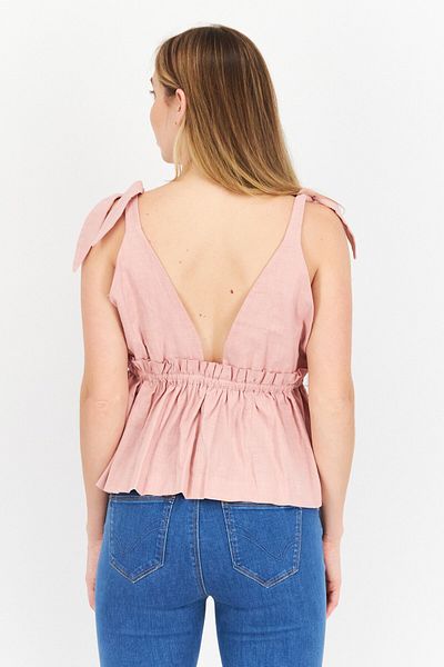 Nomad Women Plunging Neck Sleeveless Plain Top, Pink
