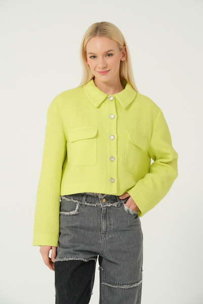 eva clothing Women's Double Pocket Chanel Jacket with Diamond Button Detail 1234728 Eva-1