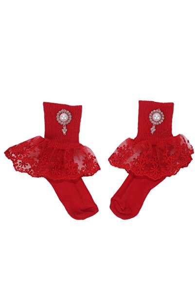 bebegen Kız Bebek Kırmızı Tüllü Taşlı Çorap