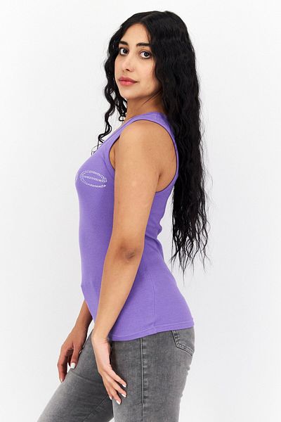 Bebe Women V-neck Sleeveless Ribbed Top, Purple