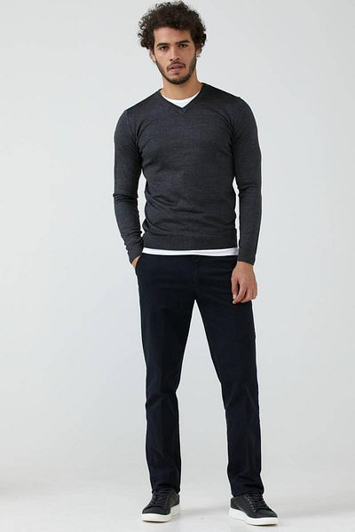 Sam Ανδρικό πλεκτό πουλόβερ με λαιμόκοψη V Anthracite Basic