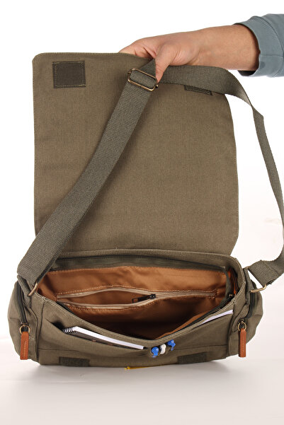 By Hakan Gk65 Canvas Postman - Evrek Notebook with Side Cross Bellows, Laptop Notebook MacBook Tablet, Daily Use