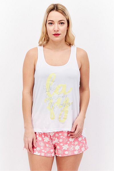 French Affair Women 2 Pieces Allover Print Top And Shorts Set, Pink