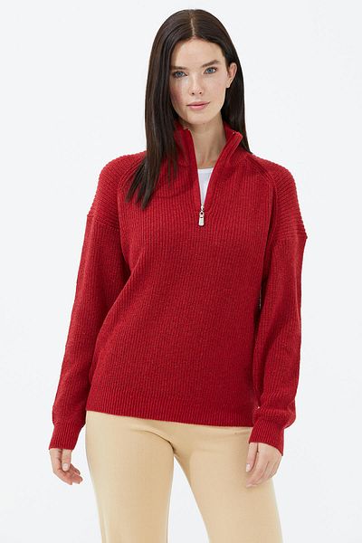 Sementa Pulover din tricot din lână cu jumătate de gât țesut cu fermoar - roșu
