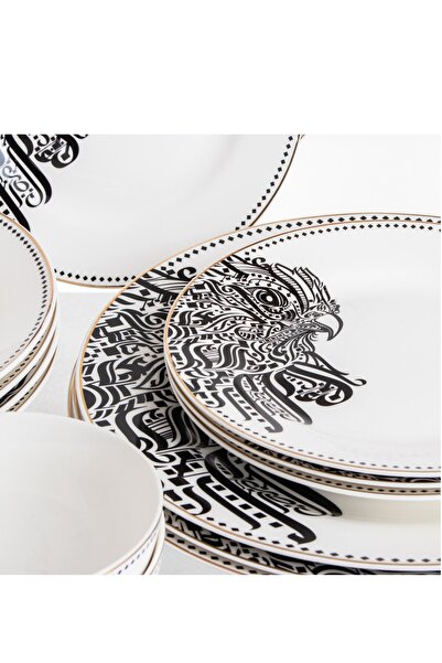 HIC 18 piece porcelain dinner set black and gold design