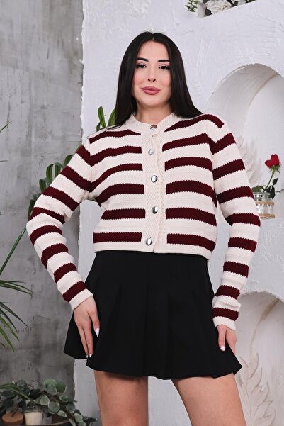 ZEYWEAR Çizgili Düğme Detaylı Hırka