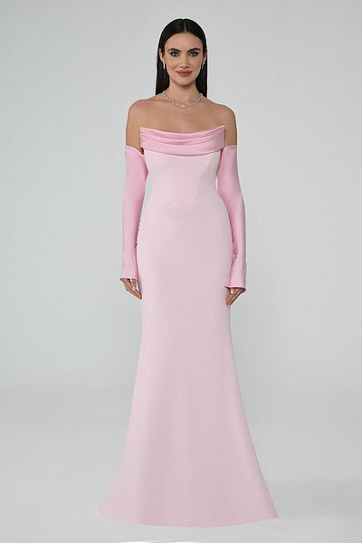 ALFABETA Strapless Sleeves Fish Cut Long Dress