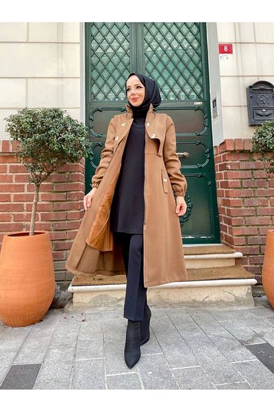 Nevayla Moda Intermediate Size Buttoned Front Imported Cashmere Coat / M0111 - Tan