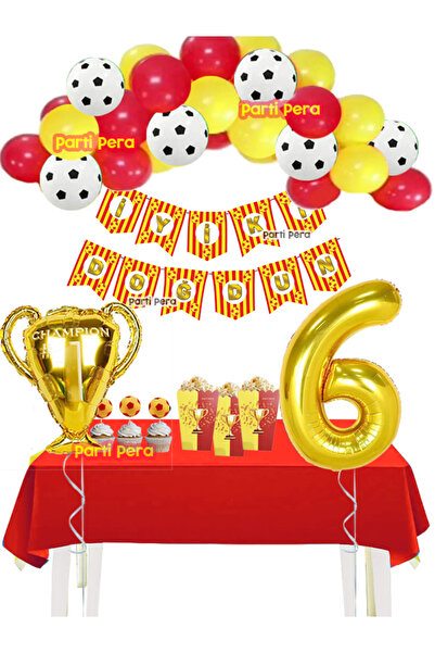 parti pera Sarı Kırmızı Futbol Temalı Balon Zincir Seti Kupa Folyo Balon Doğu...