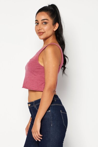 RUNWAY Women Round Neck Sleeveless Plain Tank Top, Burgundy