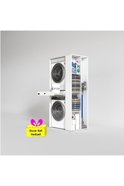 Kenzlife Çamaşır-Kurutma Makinesi Dolabı Bacce Sağ Byz 187*090*60 Çekmeceli + Tekli Duvar Rafı Hediye