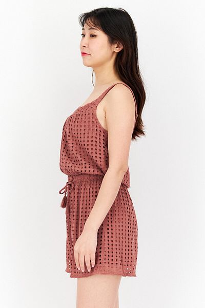 Gentle Fawn Women Eyelet Sleeveless Playsuits, Henna