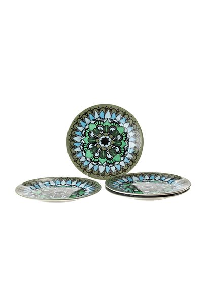 HIC flat porcelain dinner plates 4 Piece with Green/Black 27x27 cm